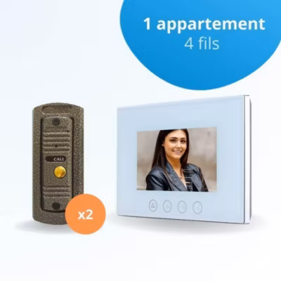 Portier interphone vidéo pino 4 fils pour 2 entrées – 1 appartement – 2 platines – 1 écran blanc 7&Prime; – avec mémoire photos