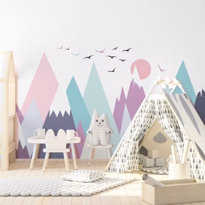 Stickers enfant montagnes scandinaves clarinka 80 x 120 cm