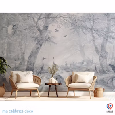 Papier peint Forêt, rivière et animaux – Intissé – 300 cm – 280 cm – MaCrédenceDéco
