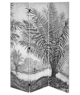 Paravent 3 pans en tissu imprimé blanc/noir – Longueur 121 x Profondeur 2,5 x Hauteur 170 cm