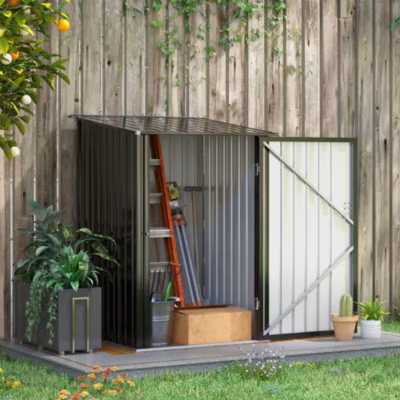 Armoire de Jardin – Cabane avec Toit Incliné et Porte Verrouillable, Structure Acier, 100x103x160 cm, Gris Foncé