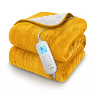 Plaid Chauffant Électrique En Polaire & Sherpa – Moutarde