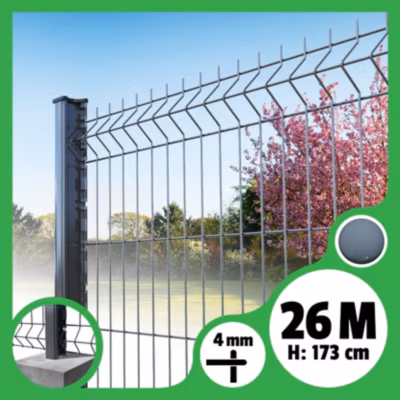 Kit grillage rigide poteaux H – longueur 26 mètres – 173 cm, Gris Anthracite, A sceller