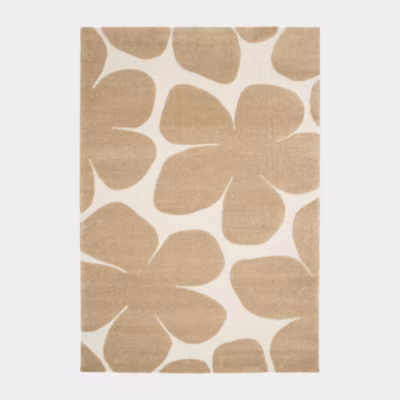 Tapis de salon en relief – Flower Power – Motif fleurs marron clair – 160 x 230 cm