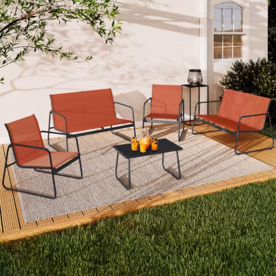 Salon de jardin bas MALAGA 6 places avec 2 canapés, fauteuils et table terracotta
