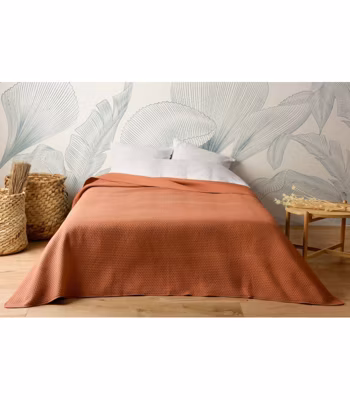 Jeté de lit uni 100% polyester « Hawai » – 230x250cm – Terre cuite
