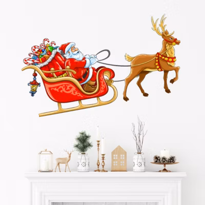 Sticker Noël le Père Noël sur son traineau – Autocollants stickers adhésifs noël – décoration fêtes – 110x220cm