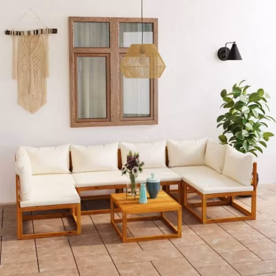 vidaXL Salon de Jardin 7 pcs avec Coussin Meubles de Terrasse Mobilier de Patio Mobilier de Jardin Meubles d&rsquo;Extérieur Crème 30576