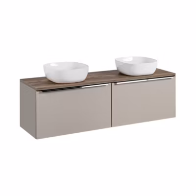 Ensemble de salle de bain VANTA taupe : meubles sous vasque 160cm et plan vasque et 2 vasques à poser