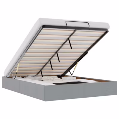 Lit double, Lit adulte, Cadre de lit ottoman sans matelas gris clair 140×190 cm tissu