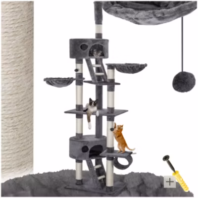 Arbre à chat 243 à 260 cm avec griffoir et plateforme d&rsquo;escalade gris