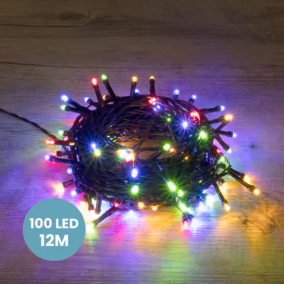 Guirlande Lumineuse 12m Câble Noir 100 Leds Multicolore