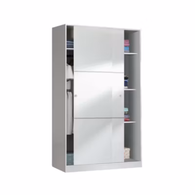 Garde-robe 2 portes Waterbury, Armoire de chambre, Armoire avec 4 étagères et tringle à vêtements, 120x50h200 cm, Blanc