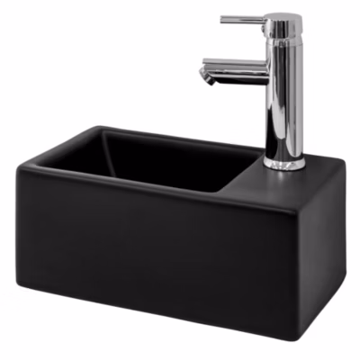 Lavabo céramique noir avec garniture de vidage lave-mains moderne 355x205x125 mm
