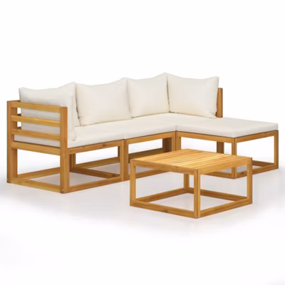 Salon de jardin 5 pcs avec coussins Bois d acacia solide