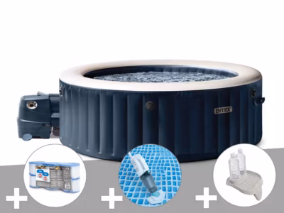 Kit spa gonflable Intex PureSpa Blue Navy rond Bulles 6 places + 6 filtres + Aspirateur + Porte-verre