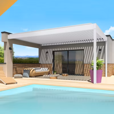 Pergola bioclimatique SPINELLE 4,50×6,037 M Double vérin à Télécommande (Blanc RAL9010)