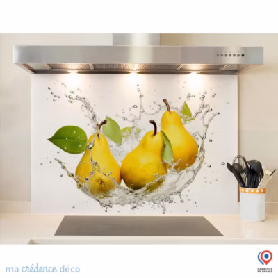 Crédence cuisine fond de hotte Bain de poires – Verre trempé – L 60 cm x H 45 cm – MaCrédenceDéco