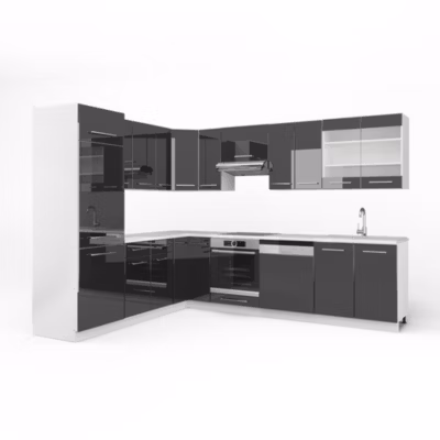 Vicco Cuisine en angle Anthracite brillant/blanc 227x287cm , PT Marbre