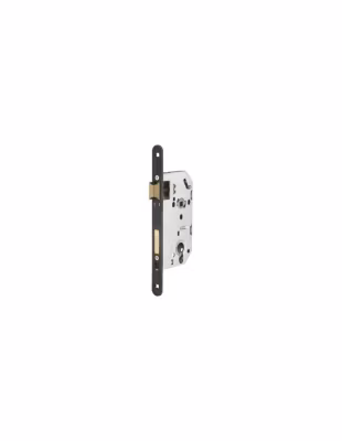 Boitier de serrure à encastrer FTH SE 50, axe 50mm, entr&rsquo;axe 70mm, carré 7mm, têtière nickelée noir mat à bouts ronds – FTH