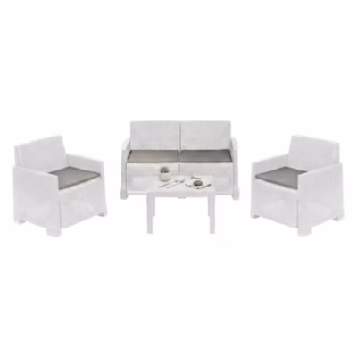 Salon de jardin modulable dmora 6 pieces rotin blanc 66 x 129 x 74 cm 4 personnes