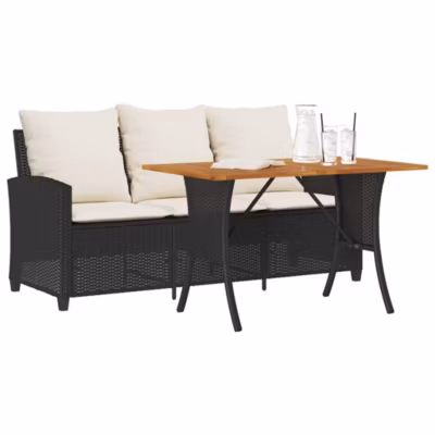 ZMH Canapé De Jardin 3 Places Coussins Et Table Noir Résine Tressée