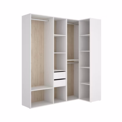 Grande Garde-robe Onyok, Meubles de chambre, Penderie de plain-pied, Placard à vêtements, 183×85 h205 cm, Blanc et Chêne clair