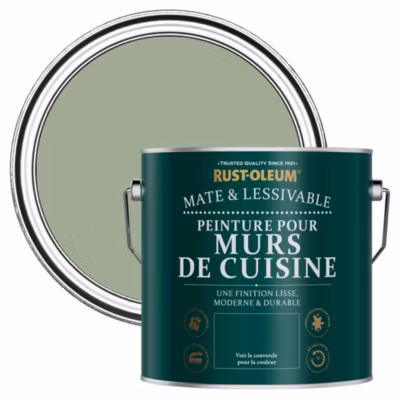 Peinture Verte Résistante aux projections et lessivable pour Murs de Cuisine, Mate – RUST-OLEUM – Vert Kaki 2,5 L