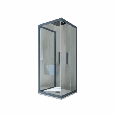 Cabine parois de douche 3 côtés coulissantes 80x120x80 cm H 200 en PVC Bleu Navy Verre Transparent mod. Kolors Trio
