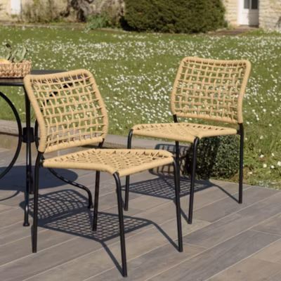 Lot de 2 chaises de jardin en cordage tressé beige