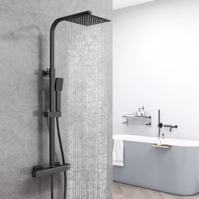 AICA colonne de douche thermostatique noir mat avec douche de tête carrée 20X20cm, réglable en hauteur 730-1150mm
