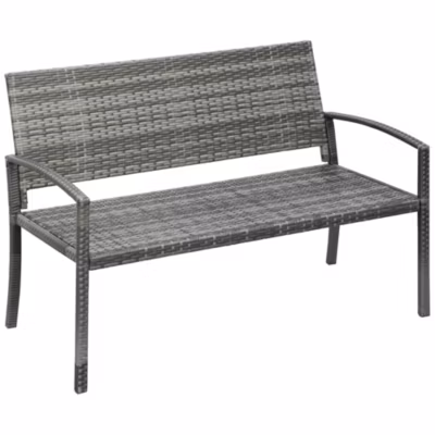 Banc de jardin en rotin, cadre en métal, jusqu&rsquo;à 320 kg, gris, pour jardin