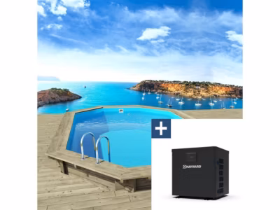 Piscine bois  » Miami 130  »  4.86 x 3.36 x 1.30 m + Pompe à chaleur  3.5 kwh  Hayward  « Micro »  Noir