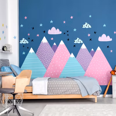 Stickers muraux enfants – Décoration chambre bébé – Autocollant Sticker mural géant enfant montagnes scandinaves NATKA – 40x60cm