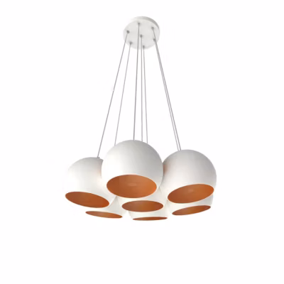 LUMICOM – JOE Suspension, 7X E27, max 42W, métal, blanc/feuille de cuivre, D.25cm