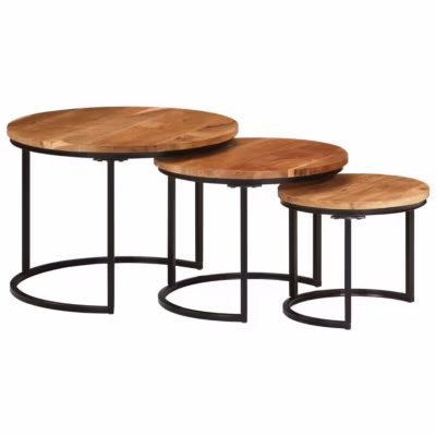 vidaXL Tables gigognes 3 pcs bois massif d&rsquo;acacia 353900