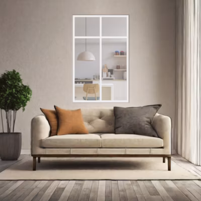 Verrière 2 sections avec imposte – L x H : 69 x 110 cm – Laqué blanc 9003 granité – vitrages inclus