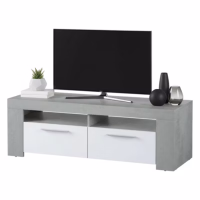 Meuble TV Sparaxis, Buffet pour télévision de salon, Meuble TV 2 portes, Buffet bas pour salon, 120x42h40 cm, Blanc et Ciment