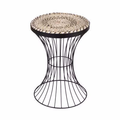 Table d&rsquo;appoint en métal avec plateau tissé BOHÊME
