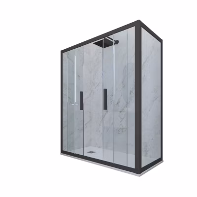 Cabine parois de douche coulissante 75×170 cm H 200 en PVC Anthracite Verre Transparent mod. Glam Duo