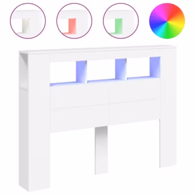 Armoire tête de lit, Tête de lit pour lit adult, Décoration murale avec LED blanc 140×18,5×103,5 cm bois d&rsquo;ingénierie