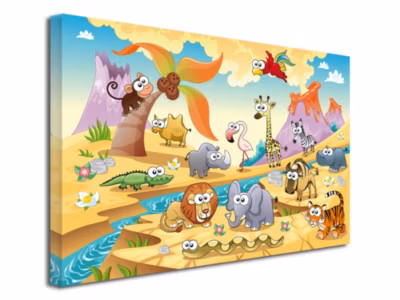 DECLINA, Tableau toile imprimée Enfants, Tableau toile Les animaux de la savane, 150×100 cm