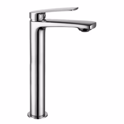Robinet de lavabo haut à levier unique TRE avec finition chromée polie, en laiton Kibath