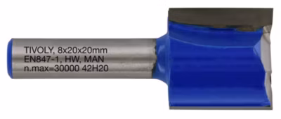 Tivoly – Fraise de Défonceuse à  Rainurer Droit -D20mm – 2 Lames en Carbure – TigeD8mm – Pour Travail du Bois
