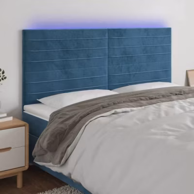 vidaXL Tête de Lit à LED Meuble de Chambre à Coucher Accessoire de Lit Double Tête de Cadre de Lit Intérieur Bleu Foncé 3122622