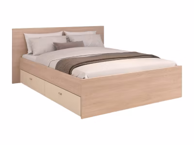 Lit avec 2 tiroirs 160 x 200 cm –  coloris : Naturel et beige – VELONA