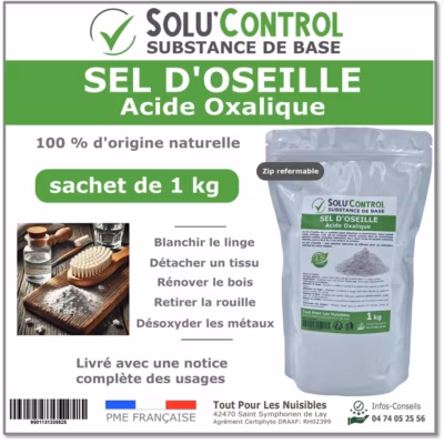 SOLU&rsquo;CONTROL – Sel d&rsquo;Oseille 1 kg – Acide Oxalique Naturel – Blanchir, Détacher, Rénover et Désoxyder