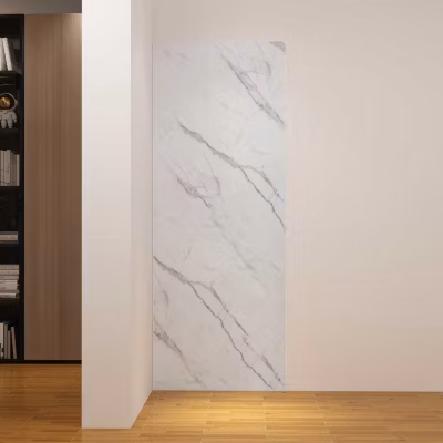 Panneau mural de douche effet blanc marbre 80 x 210 cm mural aluminium avec 1 profile – Étanche, durable et facile à nettoyer
