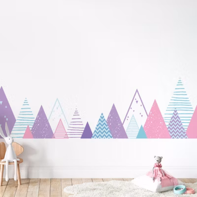 Stickers muraux enfants – Décoration chambre bébé – Autocollant Sticker mural géant enfant montagnes scandinaves MALIKA – 40x65cm