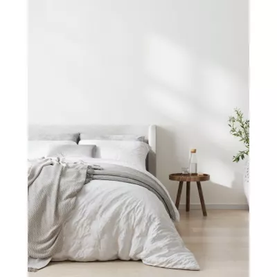 Parure de couette « Drift » pur coton teint lavé 57 fils/cm² toutes dimensions – Blanc – Parure de couette 260 x 240 cm + 2 Taies d&rsquo;